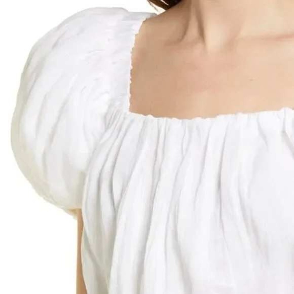Frame Ruched Crop Puff Sleeve Blouse in Blanc Size Medium NWOT‎ - Picture 2 of 6